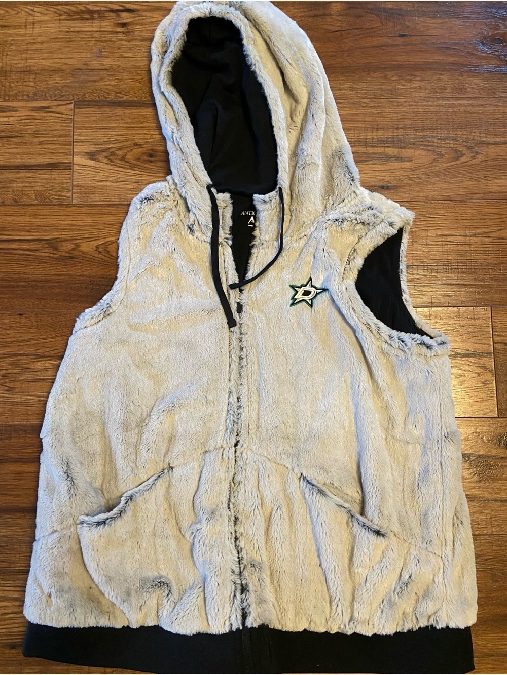 ANTIGUA Dallas Stars Hockey NHL Fleece Hooded Vest Women’s 2XL Pockets Zip